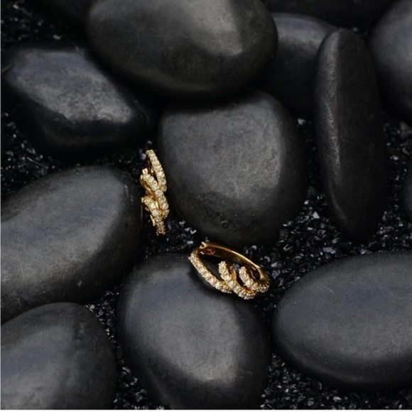 Gold 14k Gold Plated Cubic Zirconia Spiral Hoop Earrings - Picture 2 of 4